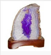 Agate Lamp Purple on a custom cut wood base